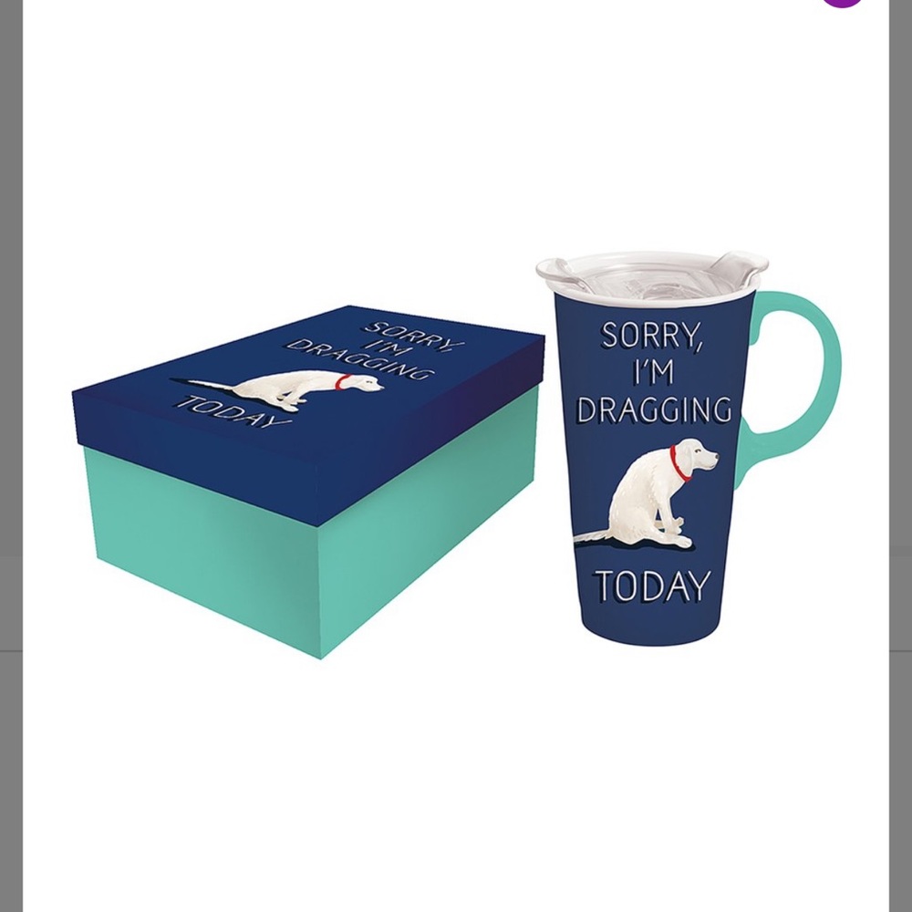 Cypress Home-"Sorry I Am Dragging Today" ceramic travel mug & gift box set 17oz - Picture 6 of 10